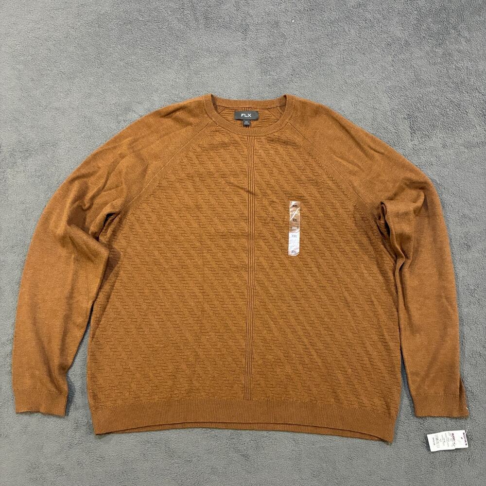 FLX Brown Premium Crewneck Sweater Casual Knit Fisherman Pullover Men's Size 2XL